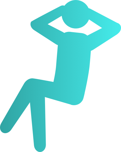Kikback Cleaners brandmark of a stick figure lounging in the seated position, in a teal gradient